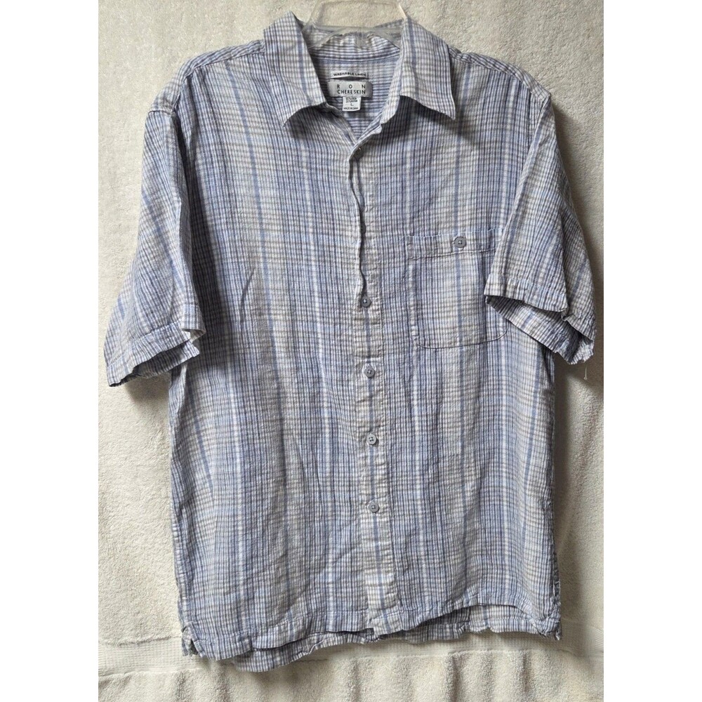 VTG 90s/Y2K Ron Chereskin Mens Linen Rayon Blend Button-Up S/S Shirt Large
